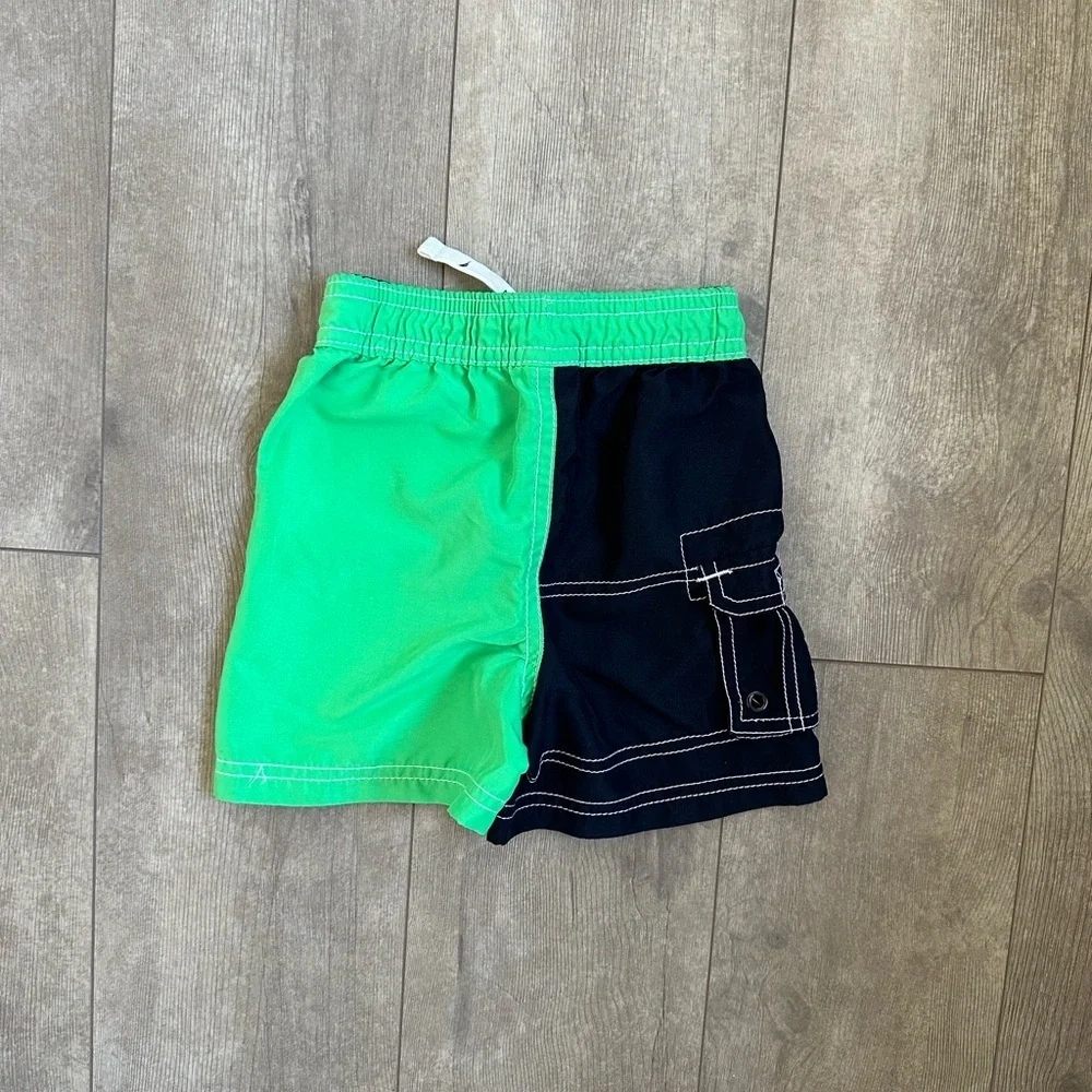 Nautica 12 Month Baby Boy Swim Trunks Shorts Vibrant Green & Navy Blue EUC